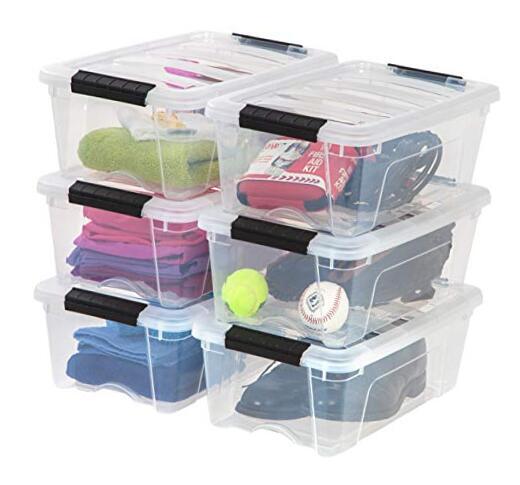 USA 13 Qt Stackable Plastic Storage Bins with Lids, 6 13 Qt. - 6 Pack Clear