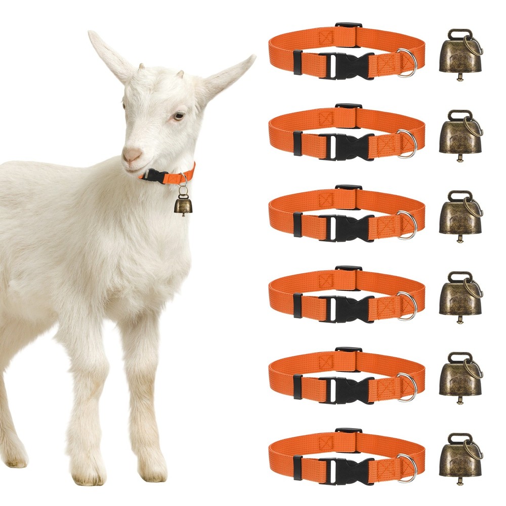 6-Pack Goat Collars with Bells, 13.8"-20.5" Polyester [Orange]