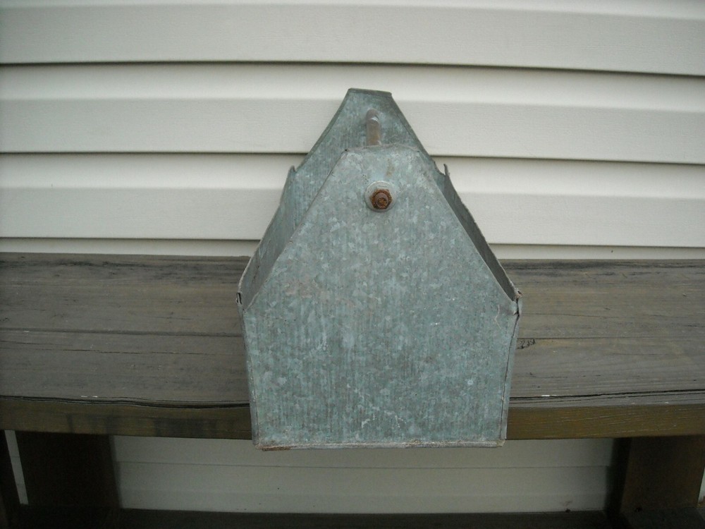 Solid Heavy Metal Tool Box Tote Caddy Handmade Primitive Folk Art