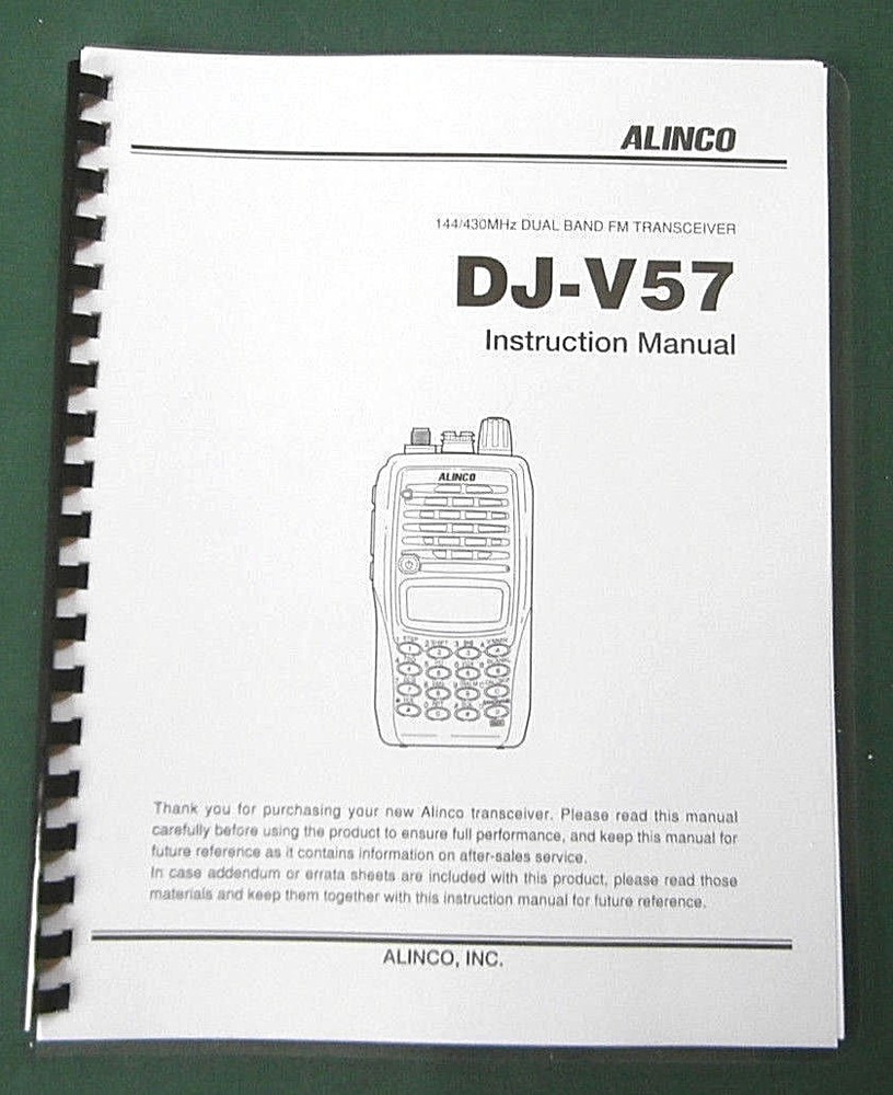 Alinco DJ-V57 Instruction Manual: Comb bound & Protective Plastic covers