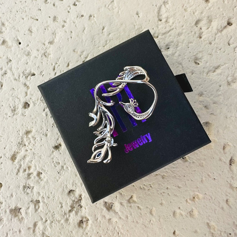 Single Statement Peacock Ear Jacket - Sterling Silver 925 NEW!!!