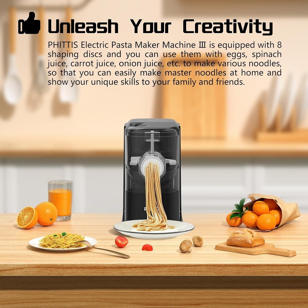 PHITTIS Electric Pasta Machine, Automatic Pasta Maker Machine 8 Discs