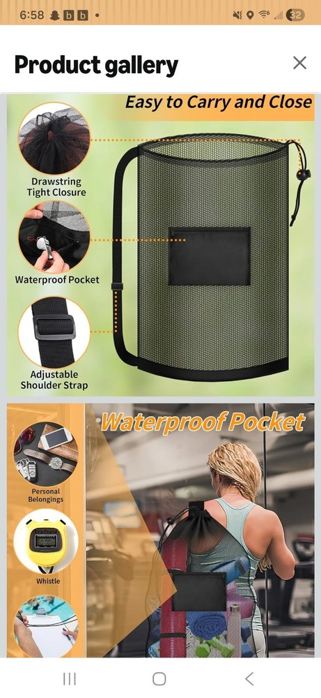 Black Mesh Sports Backpack Drawstring NEW