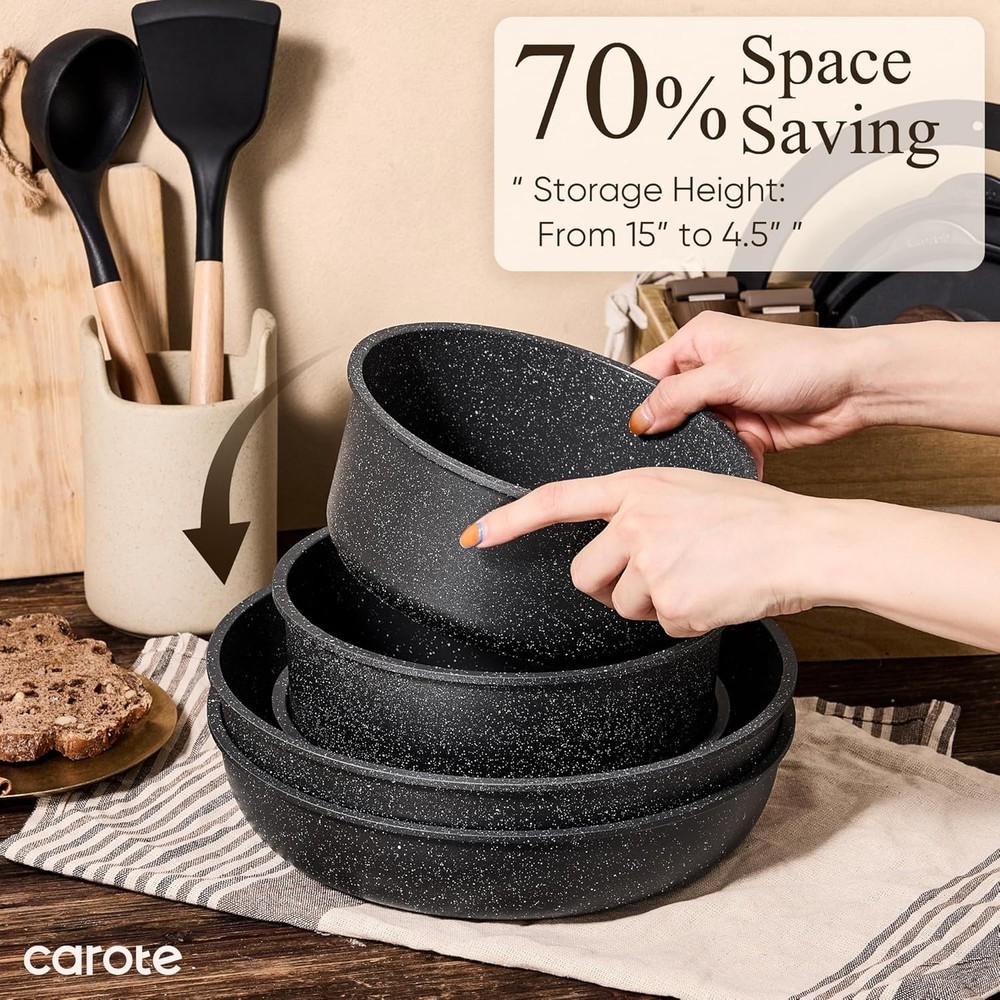CAROTE 19Pc Nonstick Cookware Set Detachable Handle