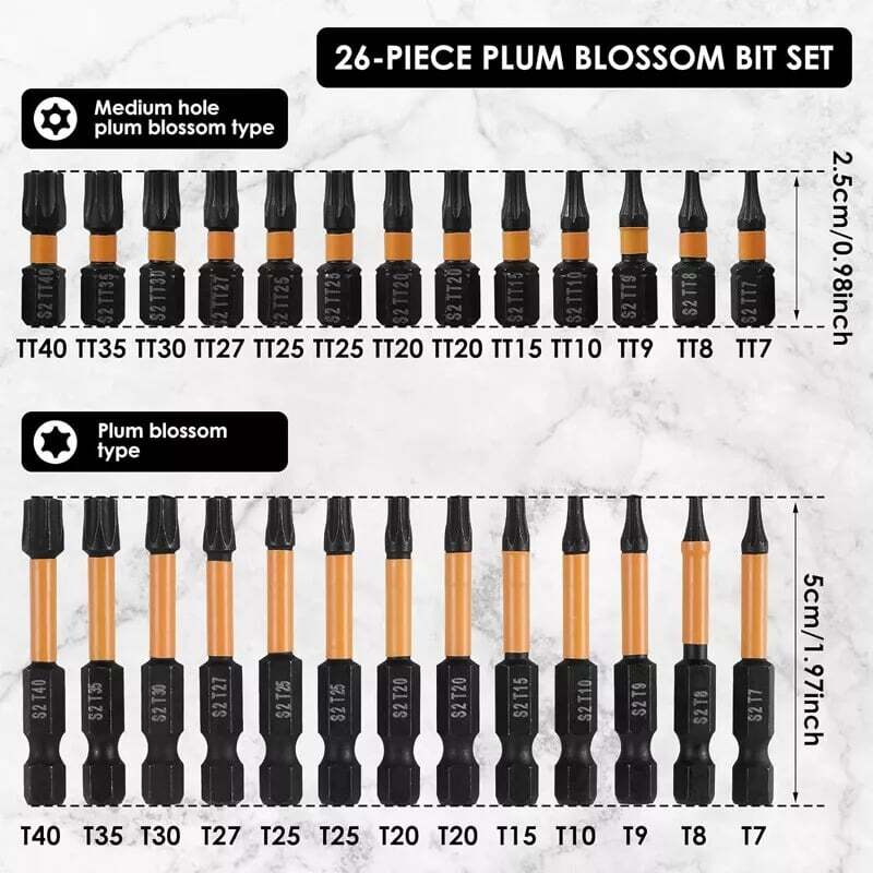 26PCS Torx Screwdriver Bit Set - Security Tamper-Proof Hex Shank (Home/Workshop)