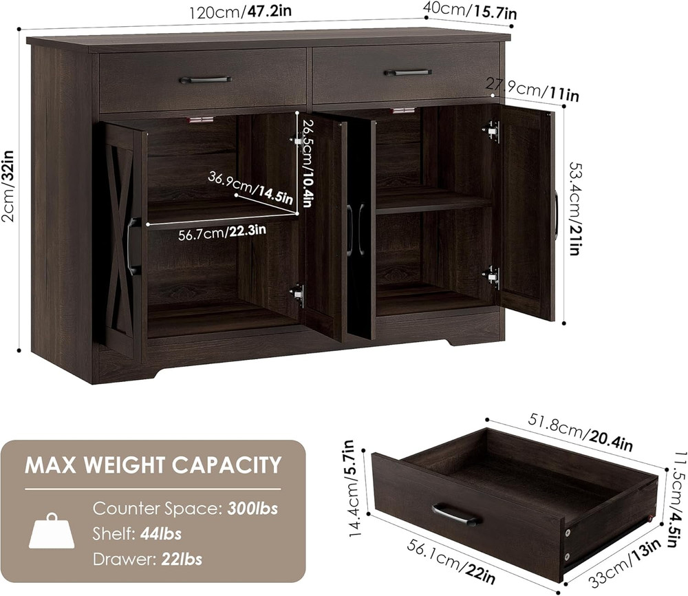 HOSTACK Buffet Cabinet with Storage, 47.2" Kitchen Sideboard Buffet with Drawers