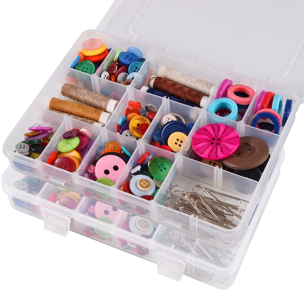18 Grids Plastic Organizer Box with Dividers, Clear Compartment Container Sto...
