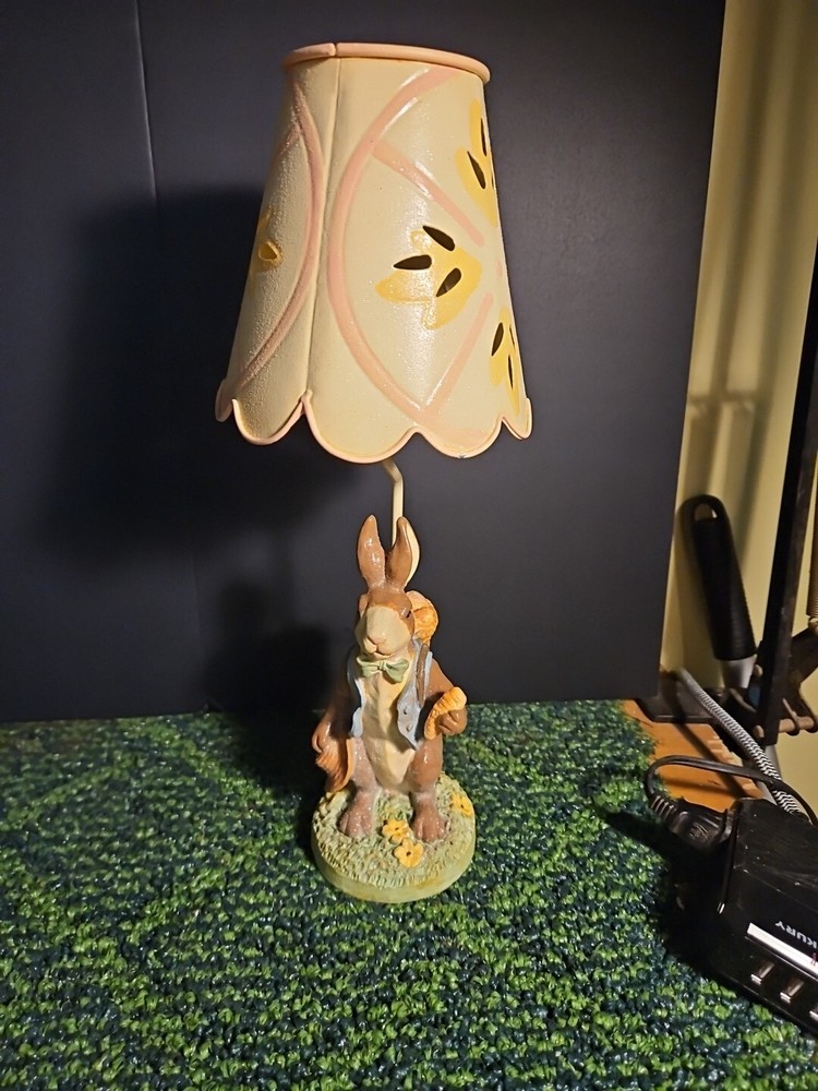 14" Easter Bunny Tea Light Lamp, Vintage Spring Time Easter Eggs