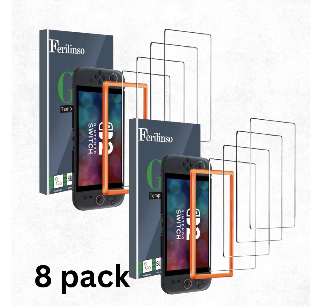 Switch 2 Tempered Glass Screen Protector 8 Pack w/ Install Frames - NEW