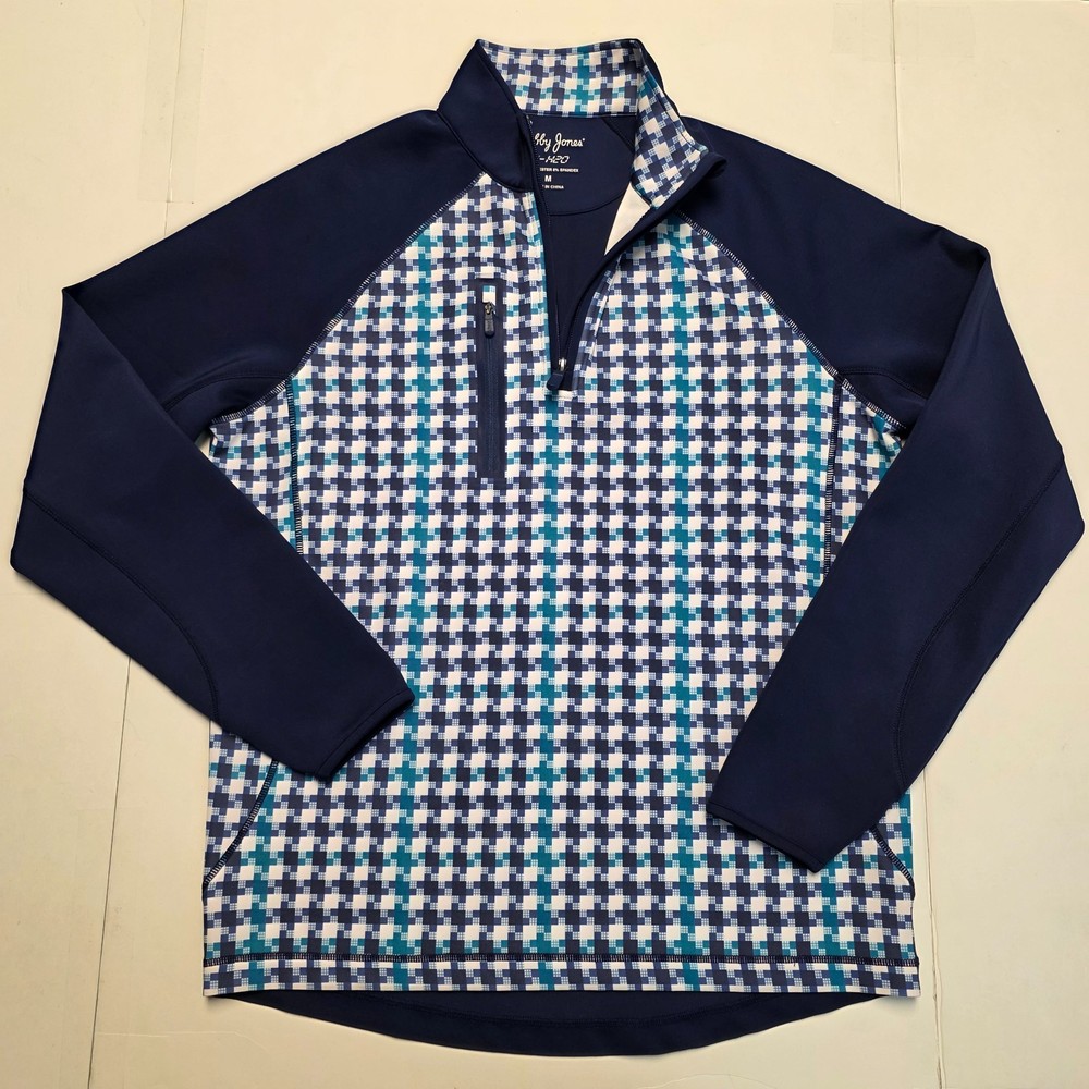 Bobby Jones X-H20 Pullover Men Medium M Blue White Houndstooth Check JACKET Golf