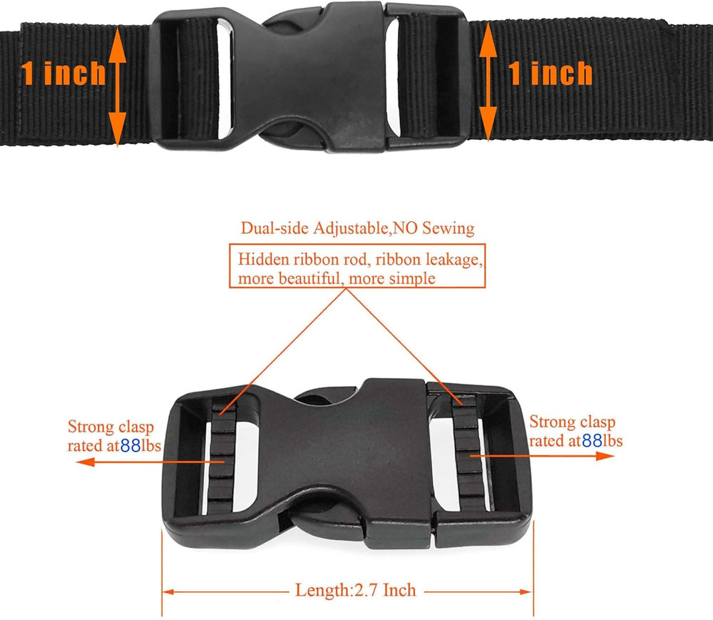 1" Quick Side Release Buckle, Heavy Duty Dual Adjustable Plastic Clip for Webbin