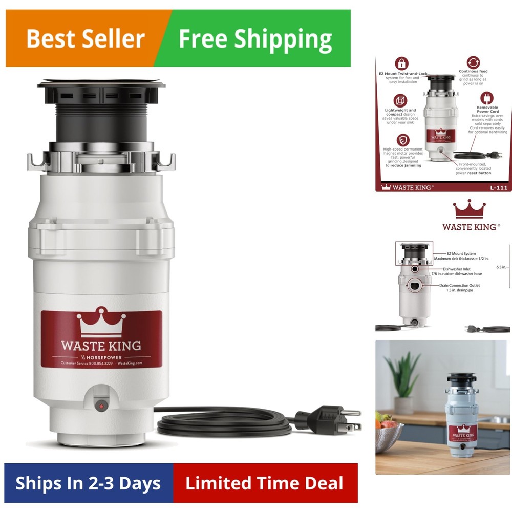 Garbage Disposal for Kitchen Sink with Power Cord, Compact Food Waste Disposer,