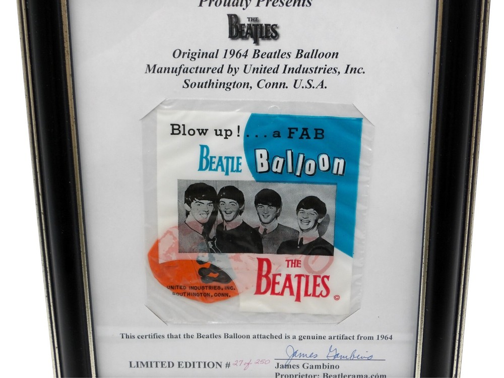 Original Beatles Balloon Fab Four Framed Certified Authentic Genuine Artifact