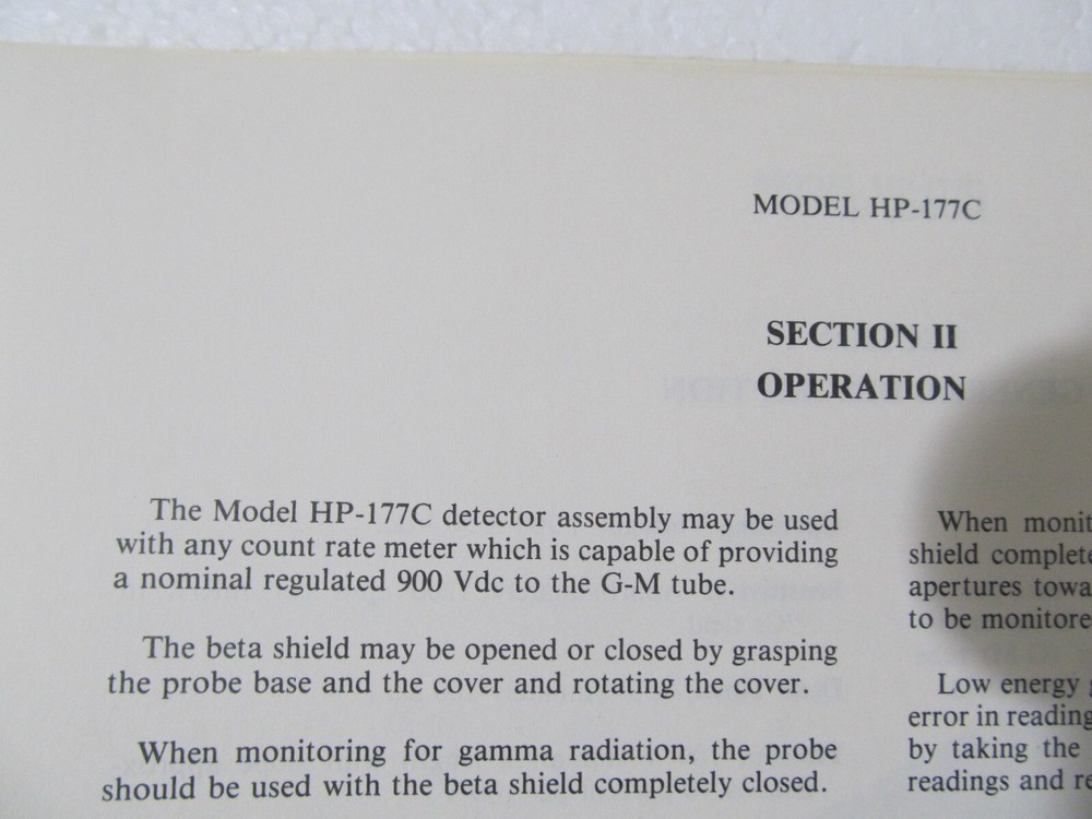 EBERLINE Beta-Gamma Detector Assembly HP-177C TECHNICAL MANUAL