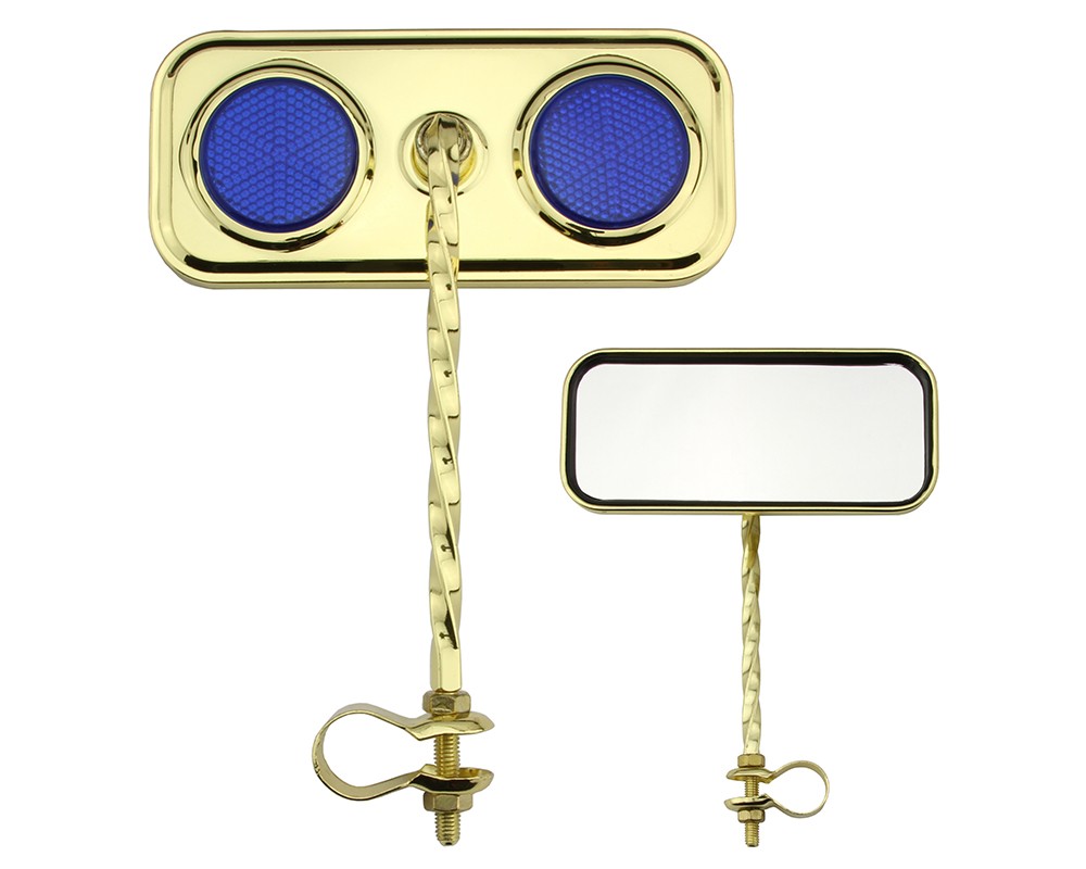 Bike Two Rectangle Square Twisted Mirror Gold Blue Reflectors.