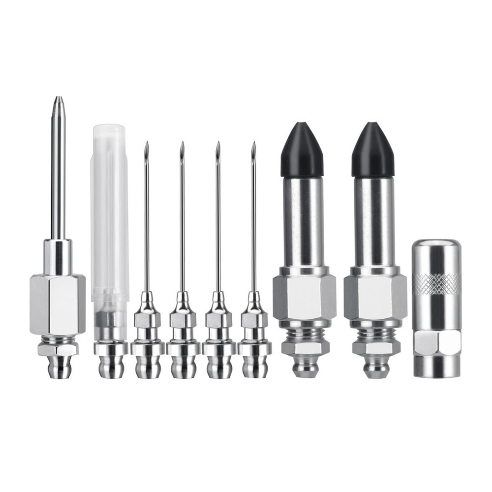 Complete Grease Injector Needle Nozzle Kit with Rubber Adapter Tool 9Pcs Set