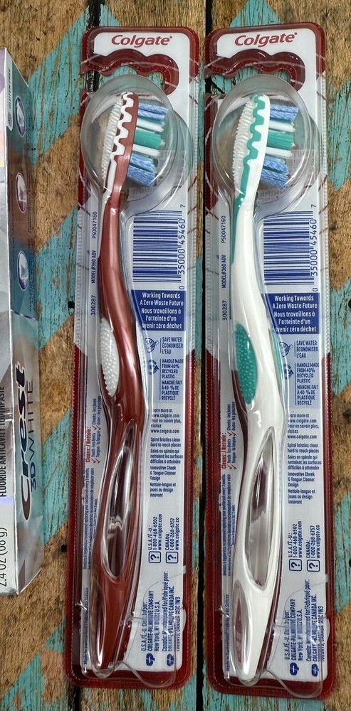 2)CREST 3D WHITE Toothpaste Mint 6/27 +4)COLGATE 360 Toothbrushes Extra,Soft,Med
