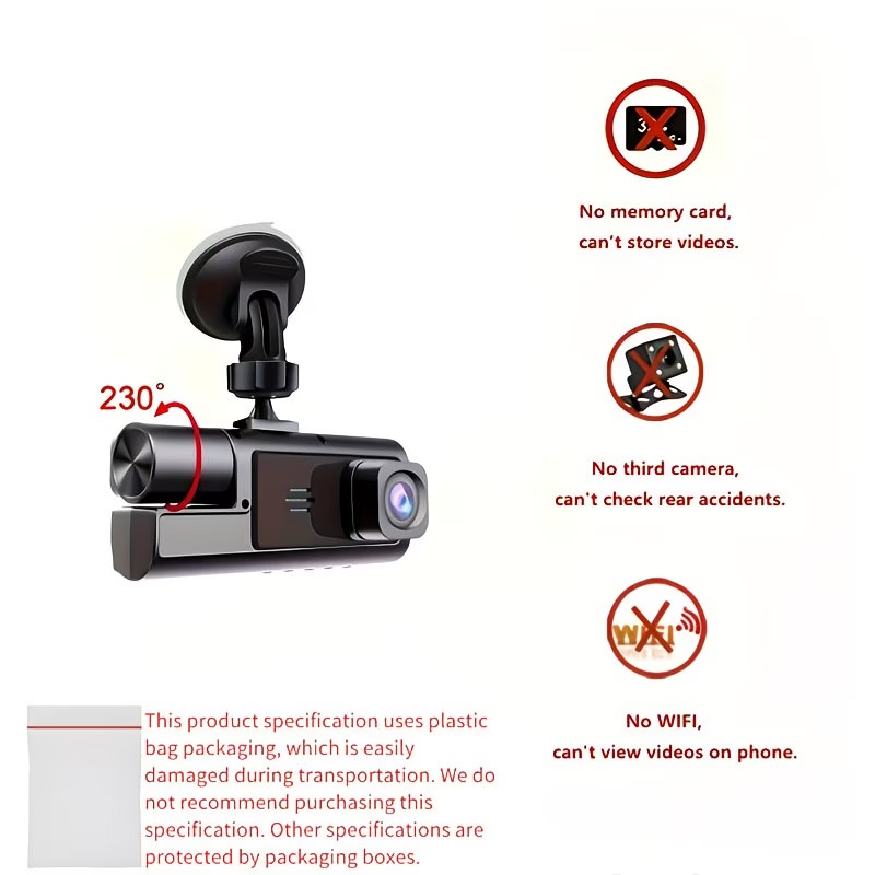 1080P Dual Dash Cam Front & Inside Car Camera IR Night Vision Loop Recording DVR