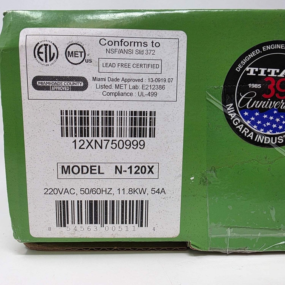 New Titan N-120x Electric Tankless Water Heater 12XN750999 220VAC 60HZ 11KW 54A