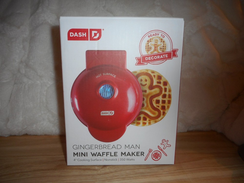 DASH RED GINGERBREAD MAN 4" MINI SHAPE NON STICK WAFFLE MAKER COMPACT NEW