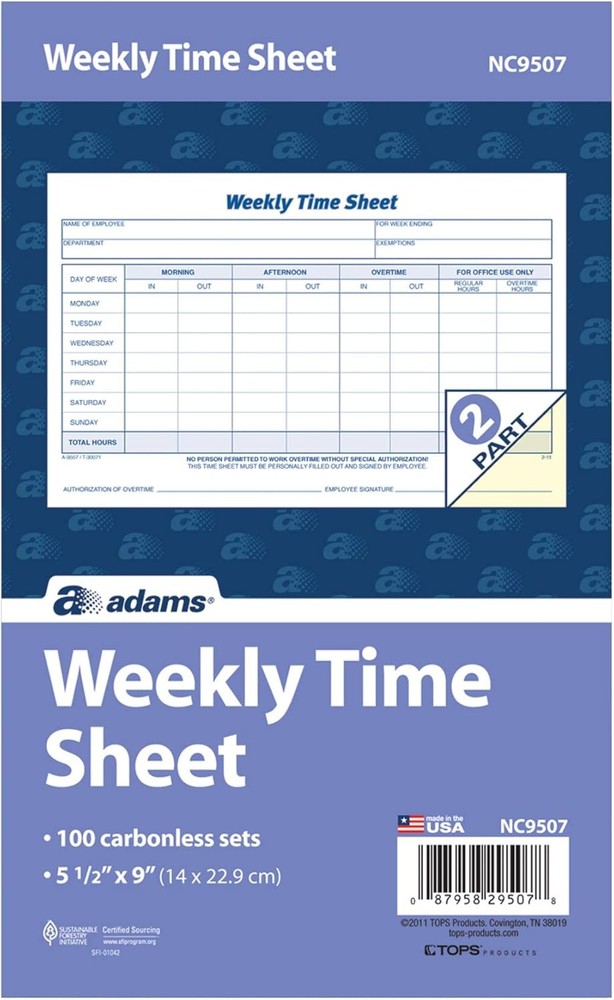 Weekly Time Sheet Carbonless Two Part Format