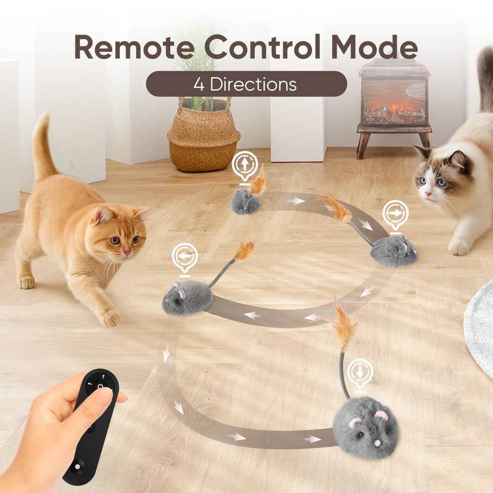 Pawingcat Cat Mouse Toy Remote Control Moving Interactive Small, Grey