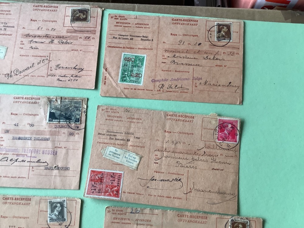 Belgium packet post receipts mostly 1938 11 item Ref A1974
