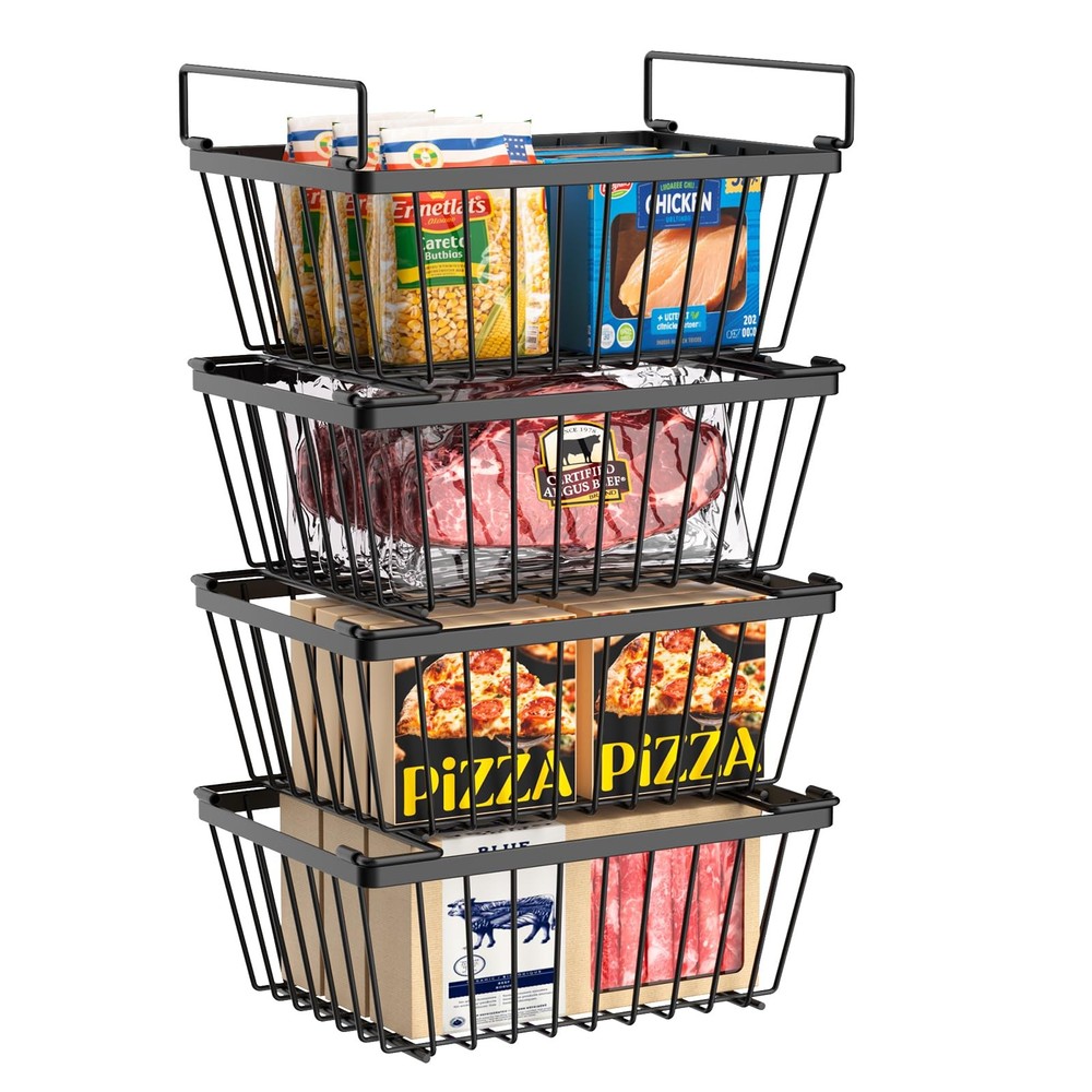 Freezer Organizers Bins with Folding Handles，4 Pack Stackable Upright Freezer...