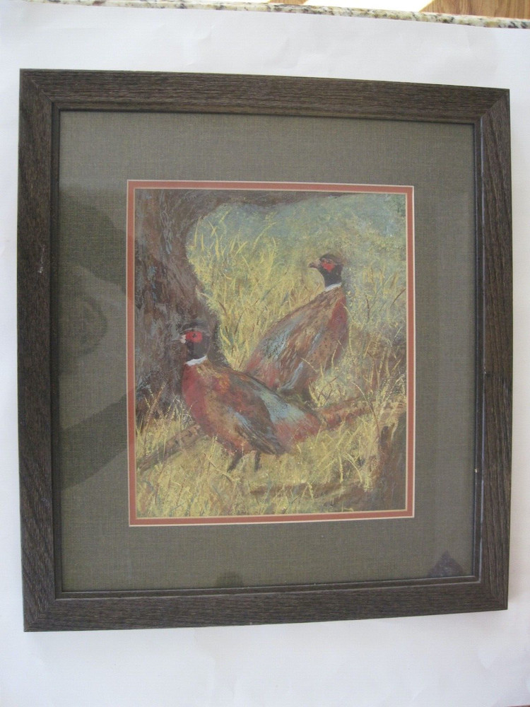 Pheasants By Lula Hansen Title Alert Acrylic Painting W/ Frame EUC