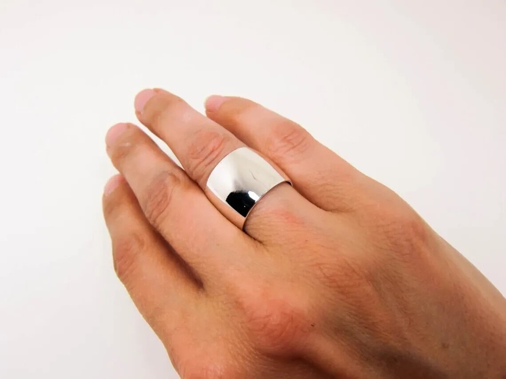 Solid 925 Sterling Silver Wide Dome Band Ring Statement Handmade Ring All Size