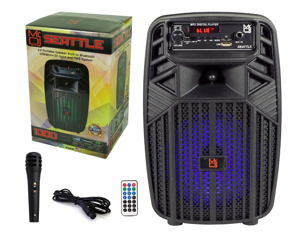 MR DJ SEATTLE 6.5" Portable Active Speaker With Rechargeable Battery 1000W