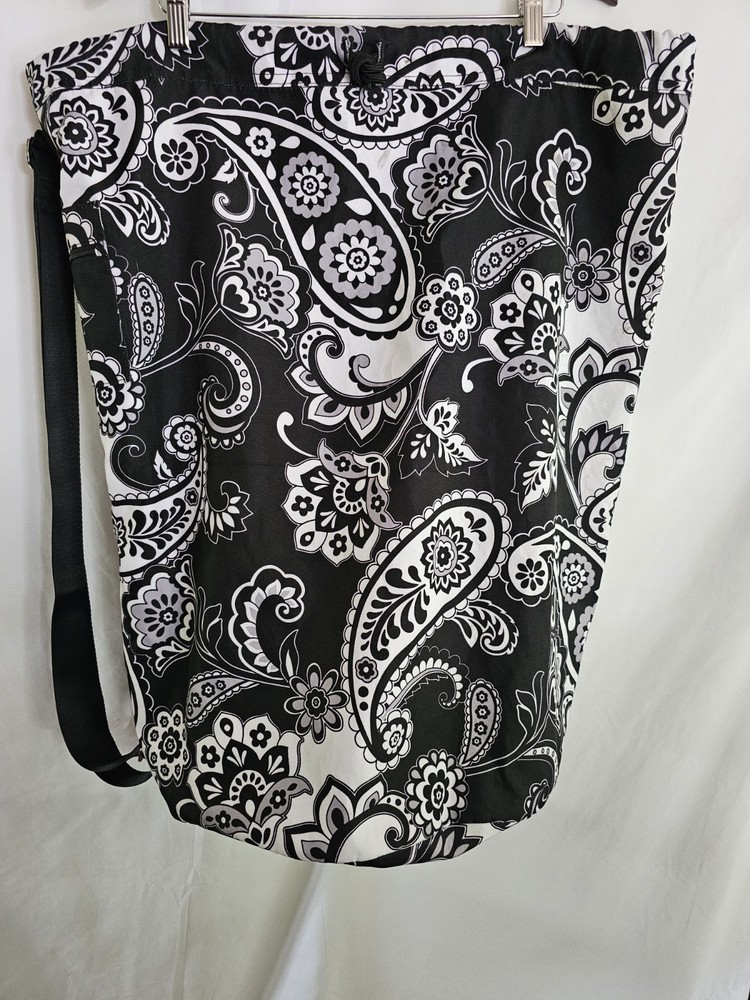 Thirty-One Black & White Paisley Duffel Laundry Tote Shoulder Bag Drawstring