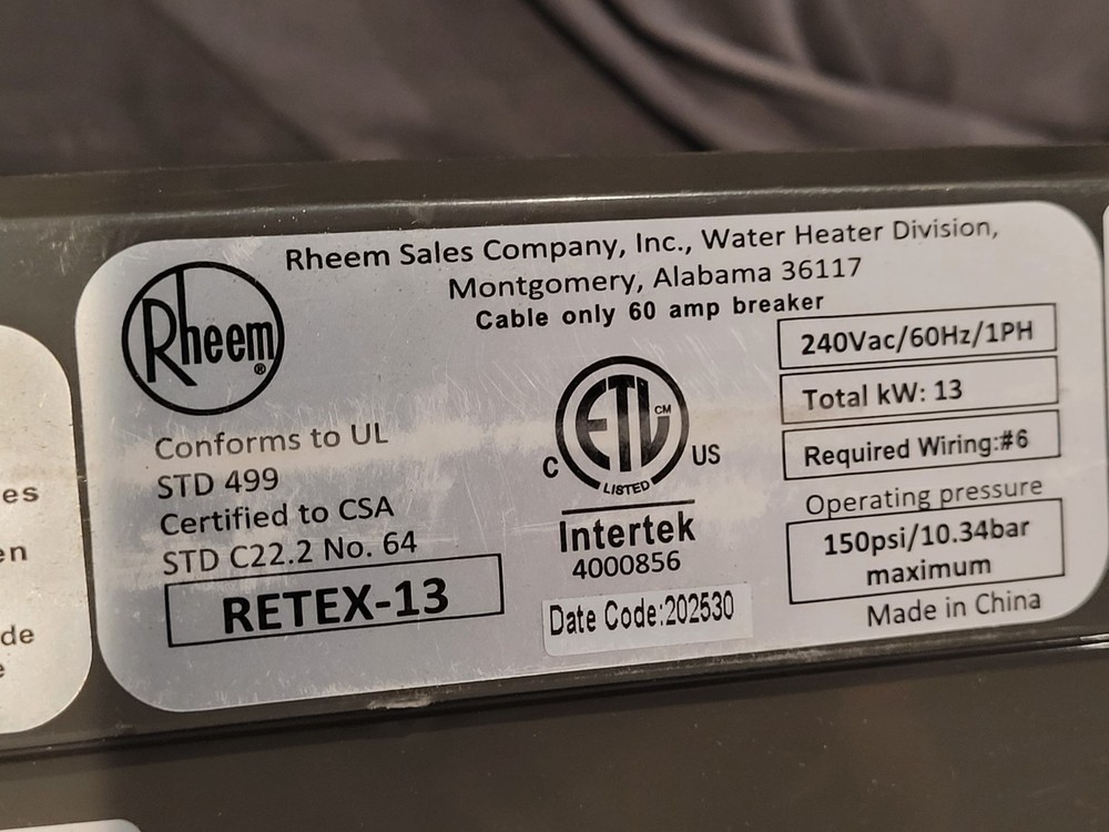 Rheem RETEX-13 Tankless Water Heater UNTESTED PARTS ONLY