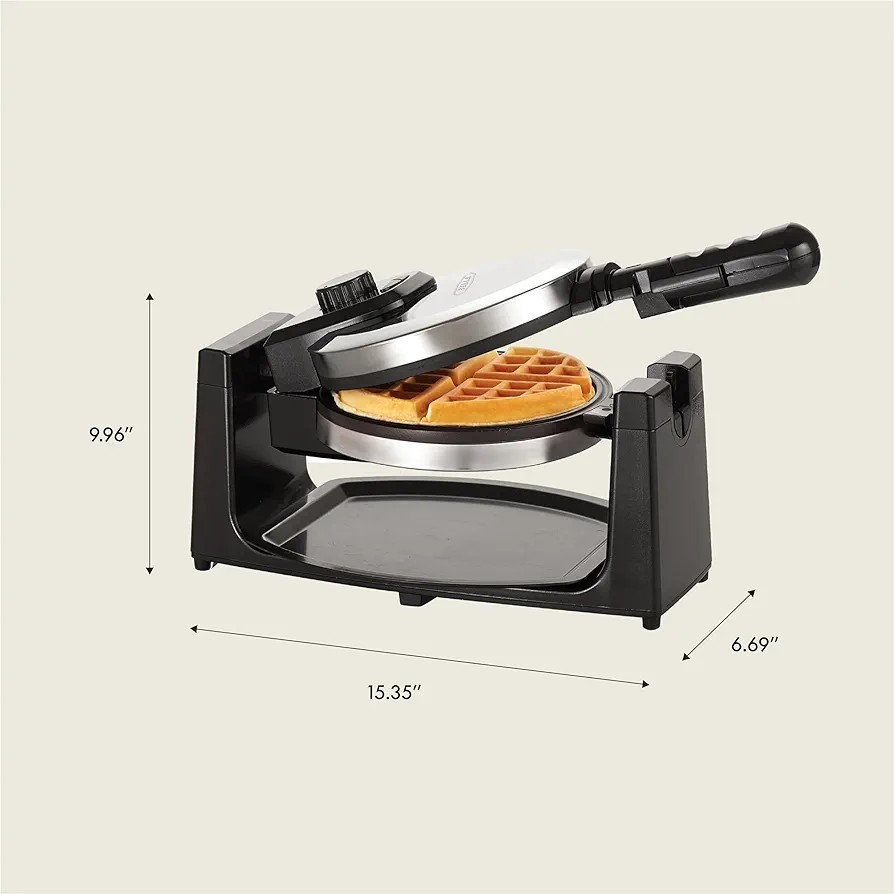 Classic Rotating Belgian Waffle Maker with Nonstick Plates and Removable Tray