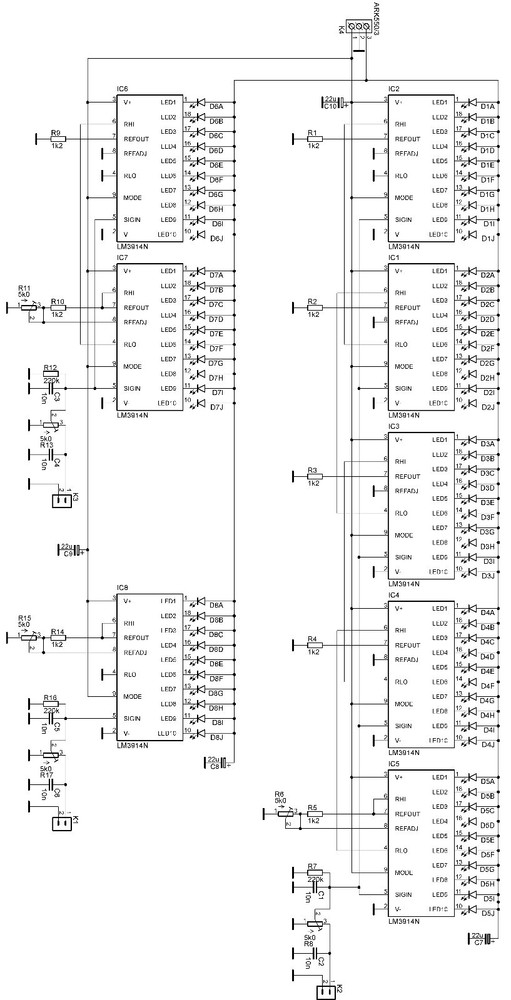 80 (50+20+10) LED Bargraph indicator for power amplifiers PCB only