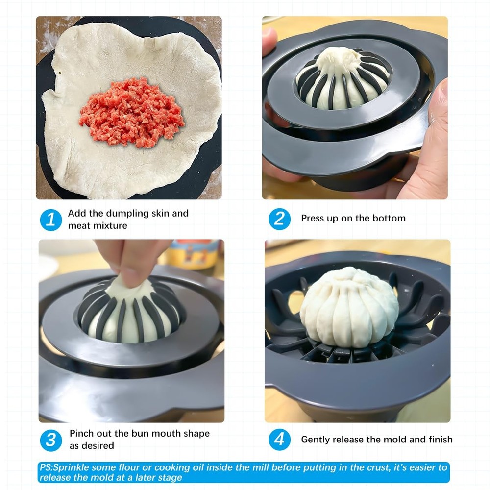 Baozi Maker Machine,6.57" Dumpling Momo Mold Plastic Large, Gray