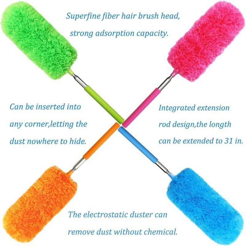 4 Pack Microfiber Duster W/ Extendable Pole Bendable Head Dust Cleaning New