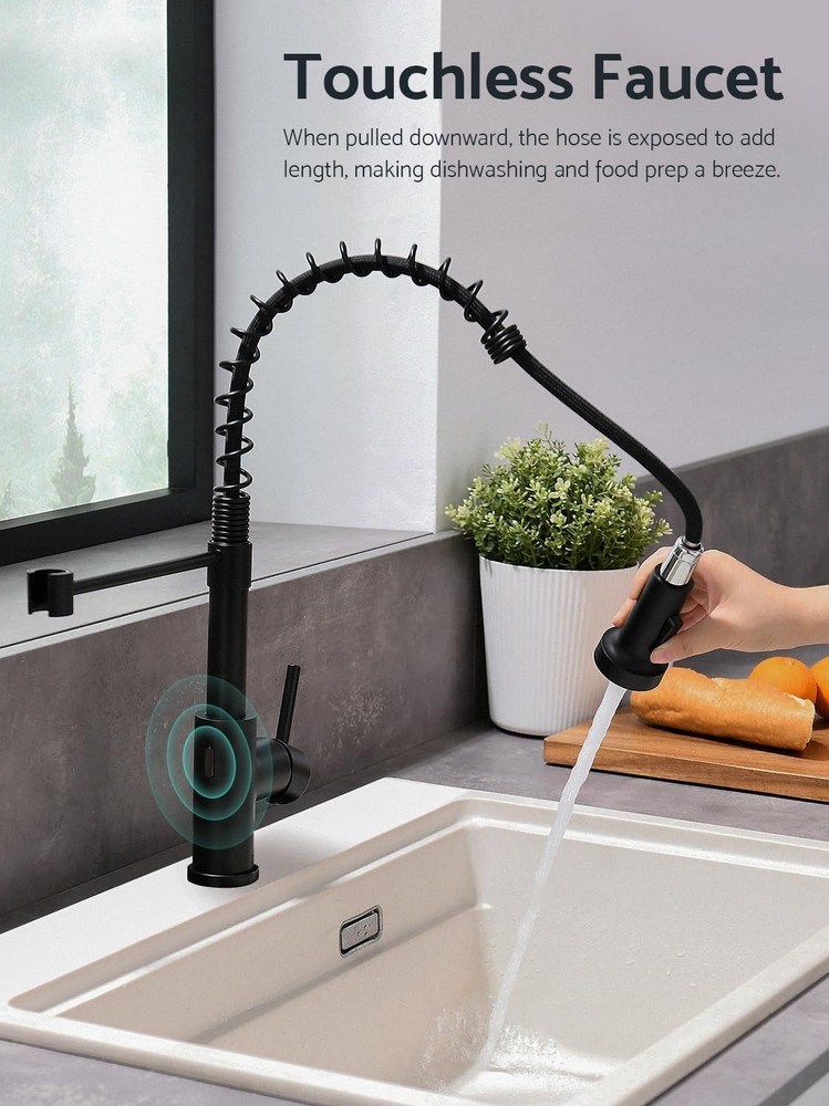 Matte Black Touchless Kitchen Faucet with Pull Down Sprayer - Motion Sensor B...