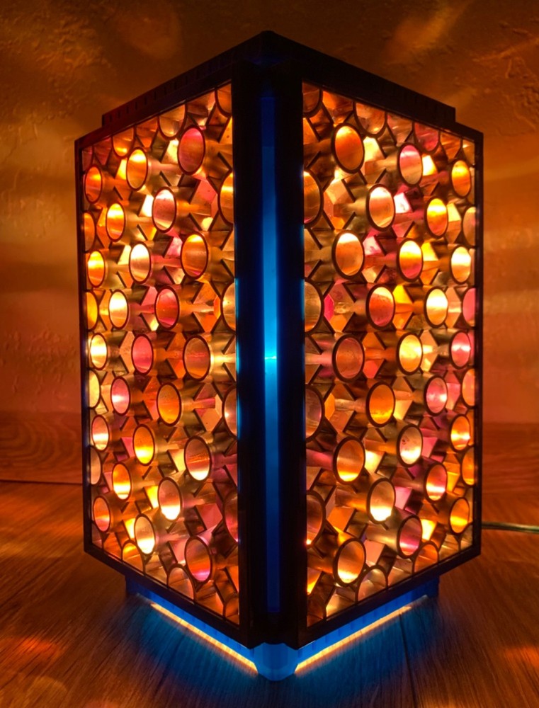 Vintage Soviet Rotating Lamp USSR 1970s Geometric Pattern Amber Light