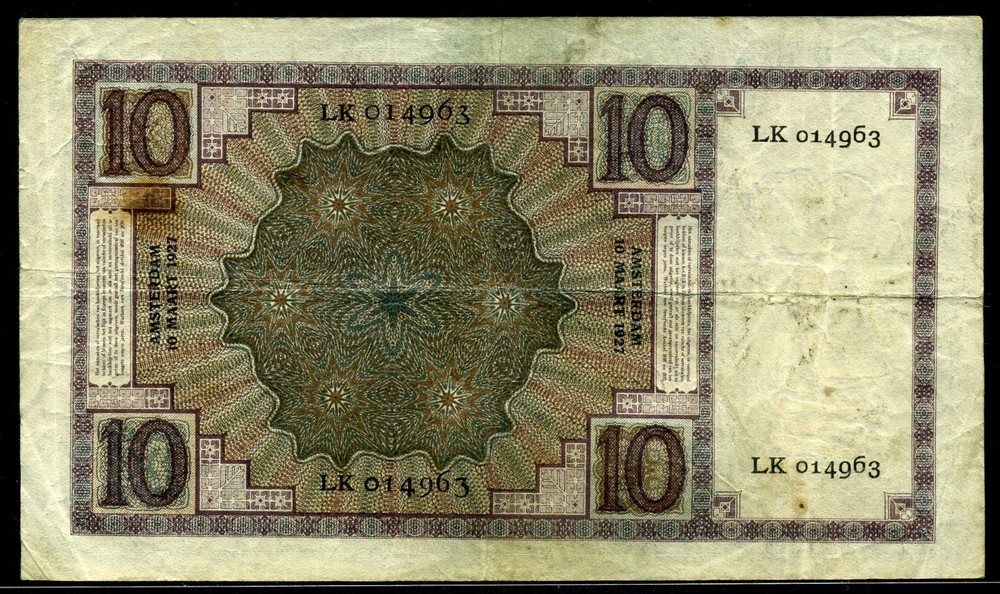 Netherlands 1927, 10 Gulden, P43b, VF