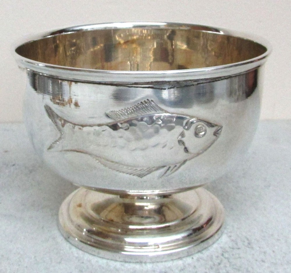 FABULOUS VINTAGE ITALIAN SILVER FISH PATTERN BOWL & UNDER DISH TABLEWARE