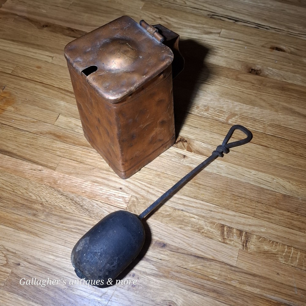 Vintage Brass Copper Fire Starter Fireplace w Wrought Iron Handle Cape Cod Shop