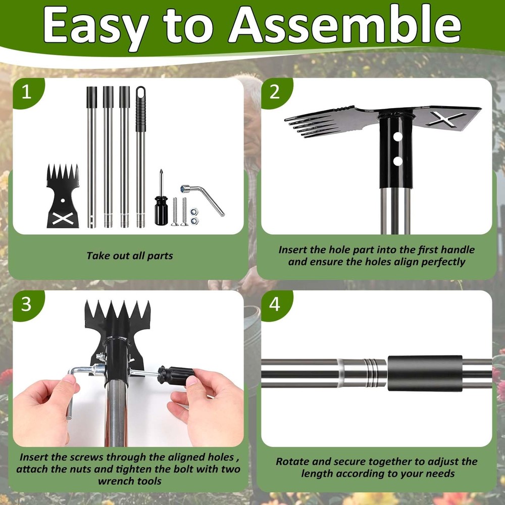 Weed Puller Tool with Long Handle-Vertical Adjustable Weeder, 2-in-1 Garden H...