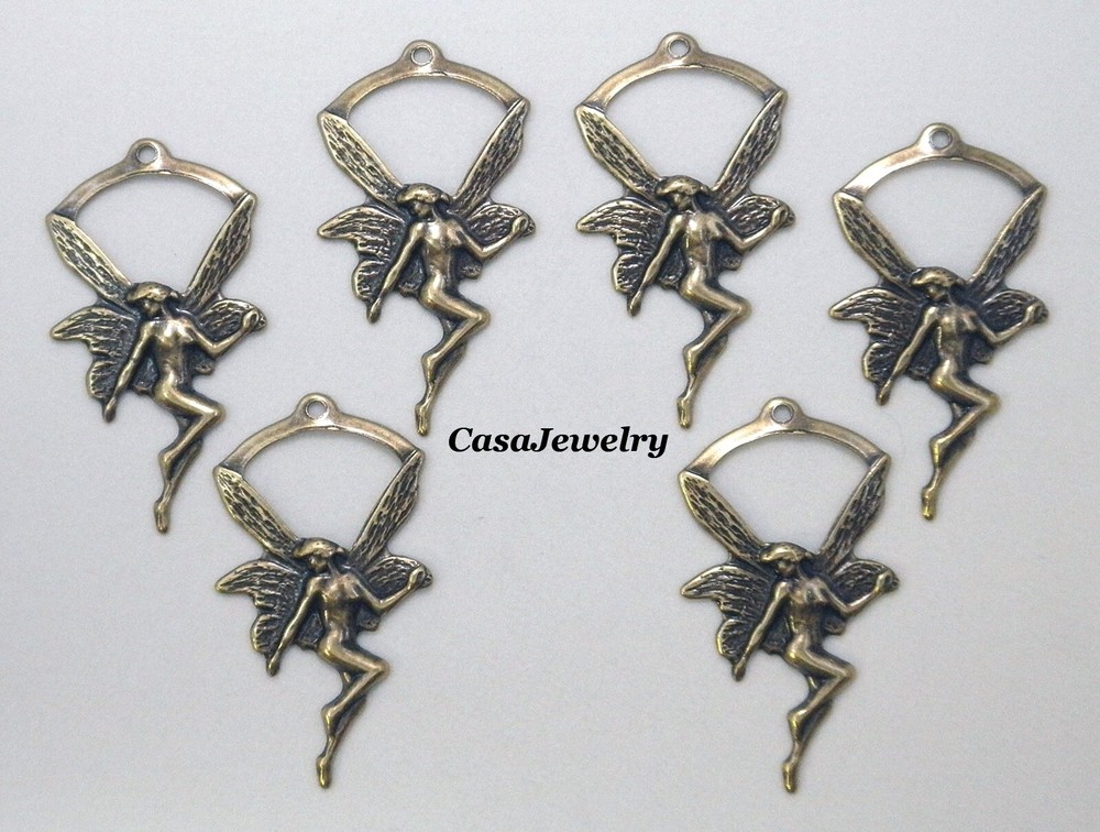 #0449 ANTIQUED GOLD PIXIE/NYMPH W/TOP HANG RING - 6 Pcs