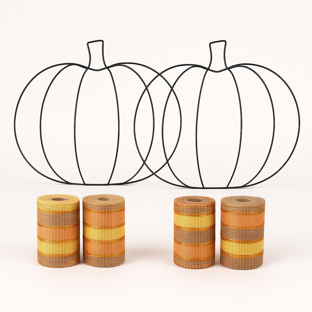 DIY Pumpkin Wreath Kit – 2 Frames + 4 Rolls Fall Mesh – Fall/Halloween Craft Kit
