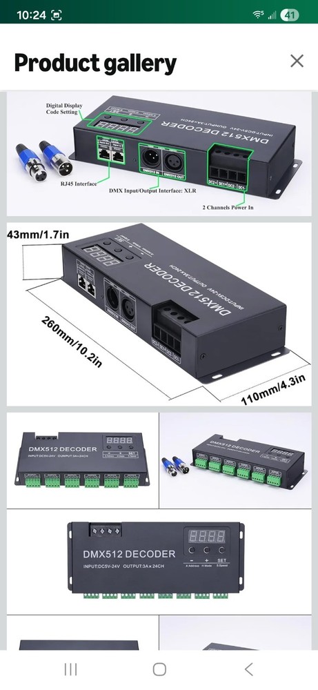 DMX512 Decoder-24 channel with Digital Display DC5V-24V RGB LED strip controller