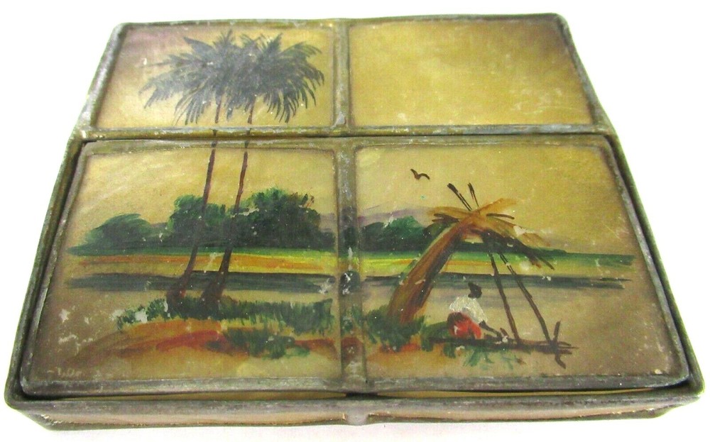 Unusual Celluloid? Shell? Palm Tree Vintage Cigarette Case
