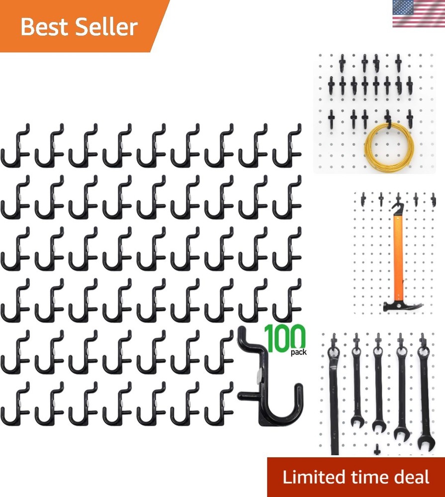 Pegboard Hooks Kit Pegboard J Hook Assortment 100PK Black Peg Hooks