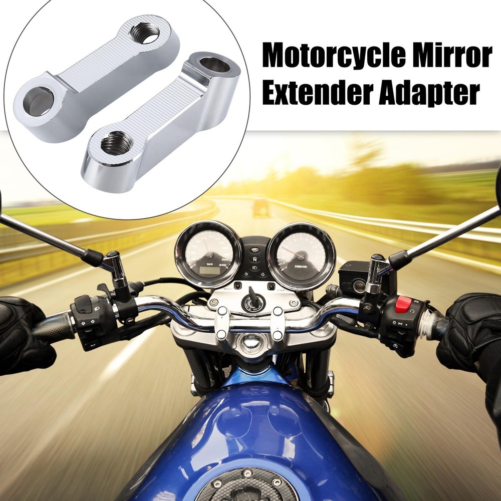 1 pair motorcycle 10mm 8mm mirror support extender adapter silver tone