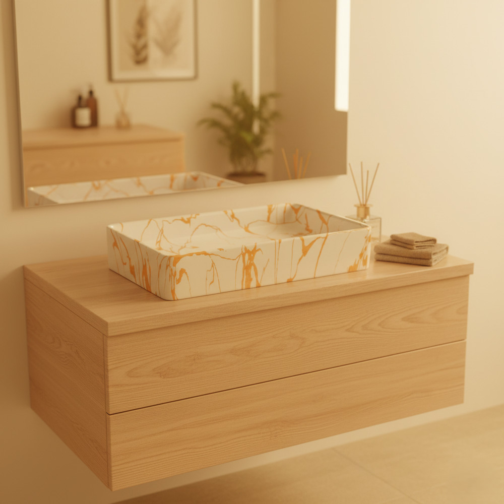 MLF 23"x11"x5" Rectangular Ceramic Countertop Sink for Bathrooms | Cube Series